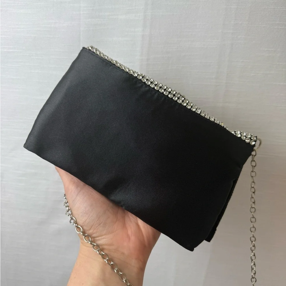 Amber Sceats Stella Rhinestone And Black Satin Crossbody Bag Purse